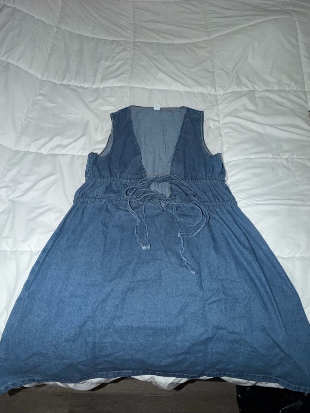 Sleeveless Denim Tie-Waist Dress - Blue